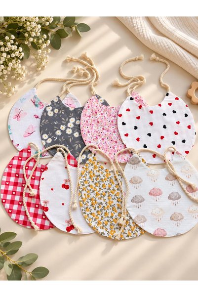 LUMİBABY BUTİK Reversible cotton fabric baby bib set. [8 pieces]