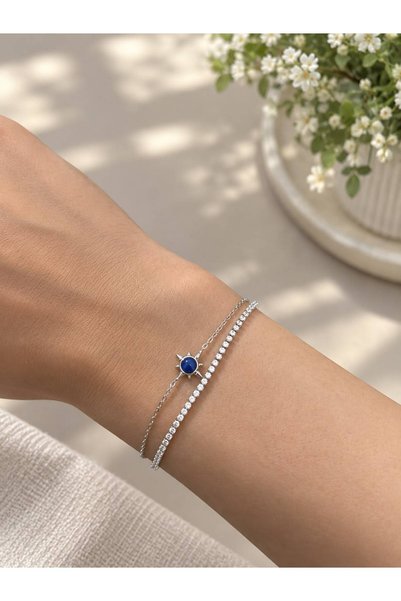 Maius Co. Waterway Zircon Stone and Star Symbol "Crunchy" Style Women's Stainless Steel Bracelet