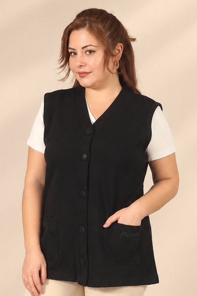 By Saygı Women's Button-Front, Stone Embellished, Pocket Detail, Steel Knitte...