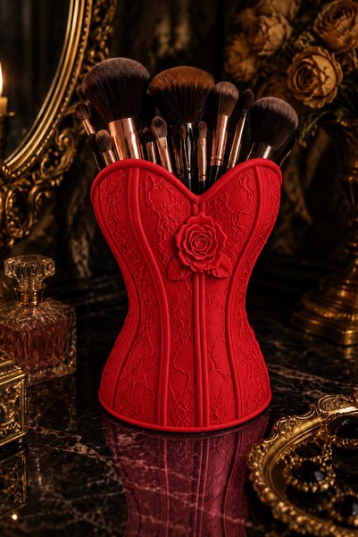 Belupa Decorative Organizer for Makeup Brushes with Rose and Lace Motifs