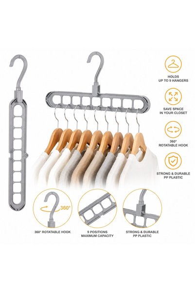 VARENTIS Organizator de umerașe din plastic gri cu 9 poziții, economisește sp...