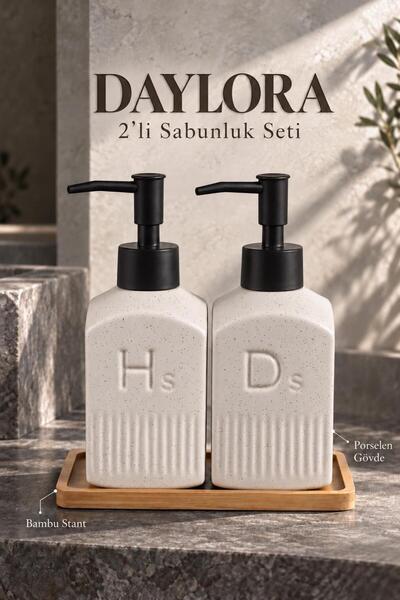 Okyanus Home Daylora 350 ml Porcelanski Dozator Tečnog Sapuna sa Bambus Posud...
