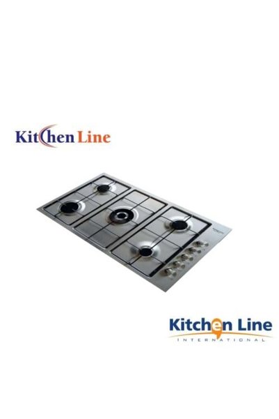 Kitchen Line Italian Gas Hob 90 cm – 5 Stainless Steel Burners, Double Burner...
