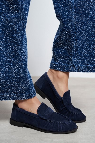 NİŞANTAŞI SHOES حذاء لوفر نسائي من لوكا، باللون الأزرق الداكن، مصنوع من جلد ا...