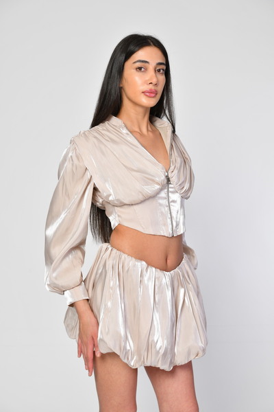 Moda1001 EYYO Zipper-Detail Skirt Set - Beige