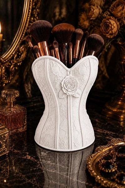 Belupa Decorative Organizer for Makeup Brushes with Rose and Lace Motifs