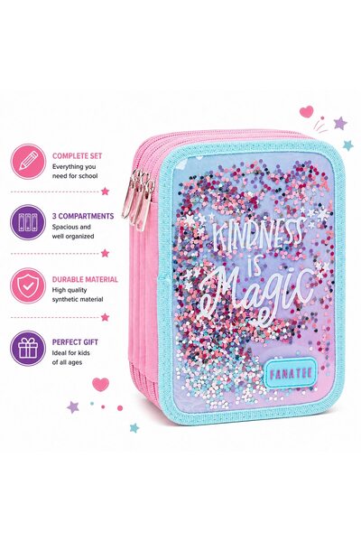 VARENTIS Penar cu confetti roz, echipat triplu, "Bunătatea este magie", 15x6x...