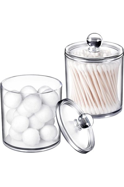 EXCEFORE Bathroom Jars Qtip Holder, 2 Pack Qtip Apothecary Jar Clear Bathroom...