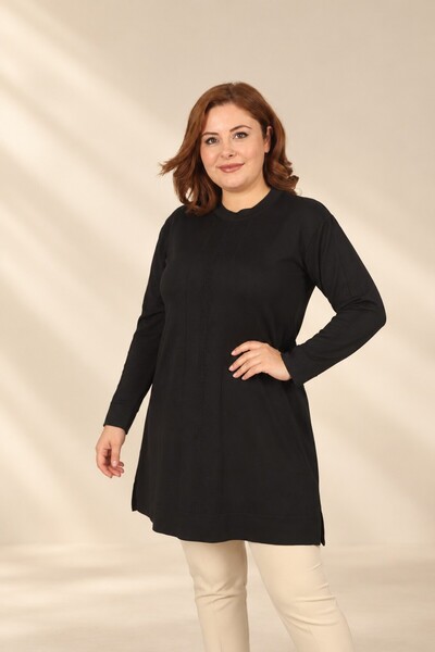 By Saygı Women's Long-Sleeved Plus-Size Tunic Blouse with Vertical Striped De...