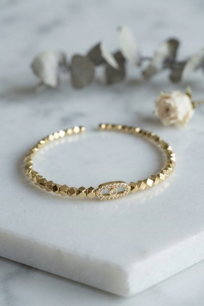 Lisinya Gold-Toned Geometric Faceted Messika-Style Women's Bracelet -