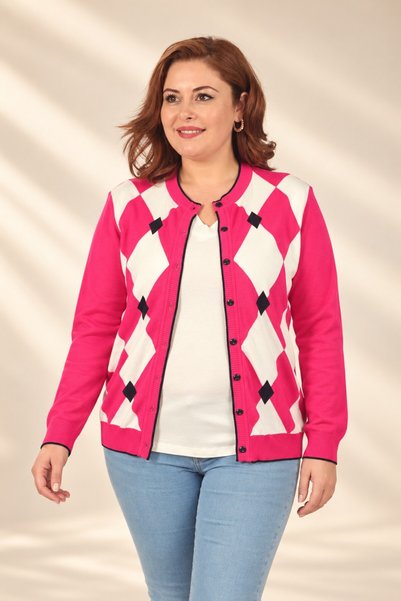 By Saygı Women's Diamond Patterned, Button-Front, Plus-Size Viscose Knit Card...