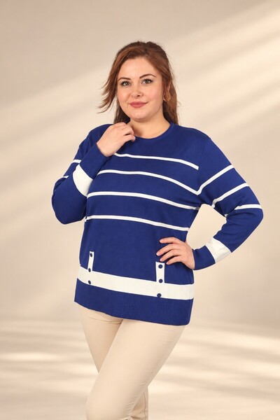 By Saygı Women's Plus-Size Stretch Viscose Knit Blouse with Button Detail at ...