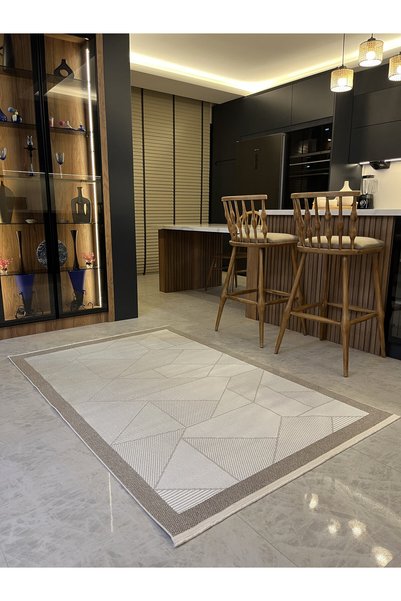 MaVaux Grande Geometrik Desenli Halı, Modern Salon ve Oturma Odası Halısı, İnce Düz Dokuma Kilim, Antre, Mutfak ve Yatak Odası İçin Dekoratif Zemin Halısı, Kolay Kullanımlı Kaydırmaz Taban