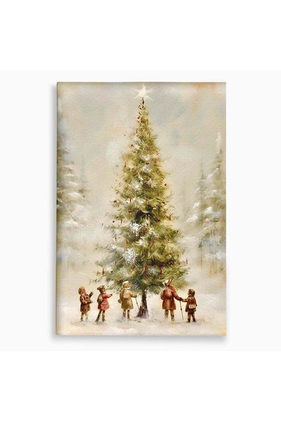 Luxcanva Tablou Canvas Copii In Jurul Bradului De Craciun 80x120 cm pe Sasiu ...