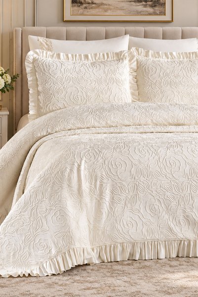 Nazik Home Rosalie Rose-Embroidered Double Bedspread