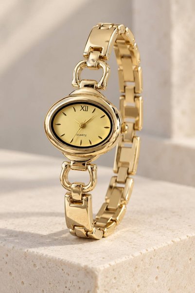 GANYMET CHERCY Women's Classic Watch with Gold-Colored Metal Strap and Oval Y...