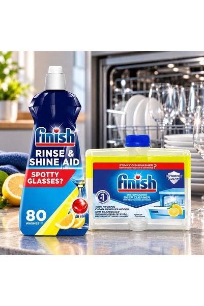 Finish Dishwasher Care Finch Kit - Rinse & Shine Helper up to 80 Washes + Dee...