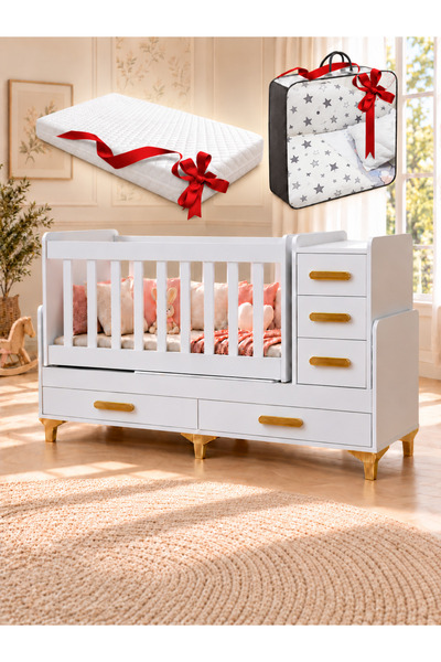 temosan mobilya MDF Korkuluklu Suntalam Büyüyen Beşik 60x120, 60x160 Karyolay...
