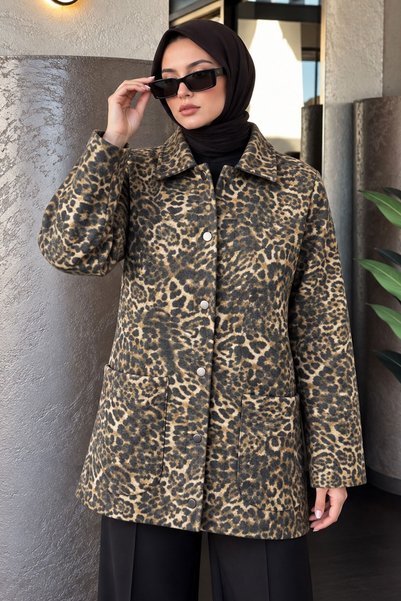 Tesettür Dünyası Leopardenmuster-Kaschmirmantel TSD260359