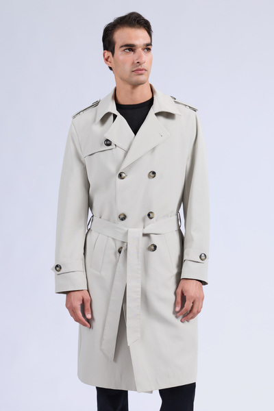 Hatemoğlu Bej Slim Fit Bebe Yaka Pardösü