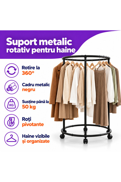 Generic Brand Suport metalic rotativ pentru haine