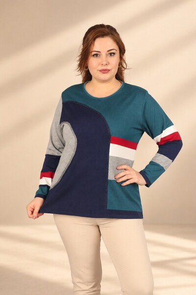 By Saygı Women's Asymmetrical Color Blocked Blouse with Stone Embellishments,...
