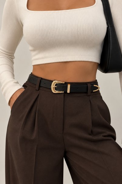 DAYMA Women's Gold-Buckled Slim Belt – Stylish with Metal Accents, Adjustable...