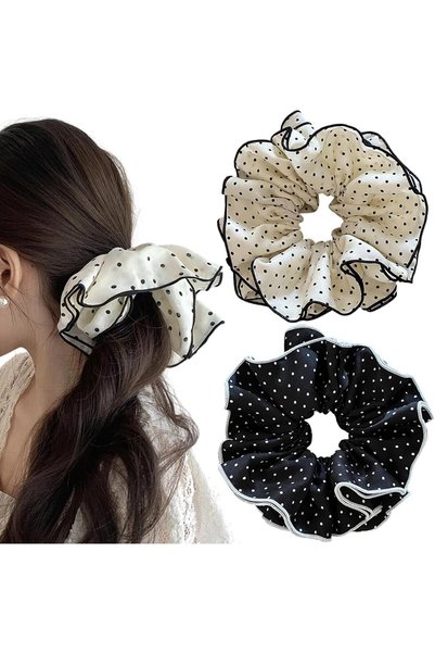 Tazweeq 2 Pcs Large Polka Dot Hair Tie, Silk Scrunchies for Braids Ponytail, ...