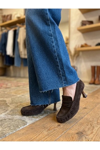 AYLİN SHOES COLLECTİON Tiles Hakiki Deri Topuklu Büzgülü Loafer Makosen Kadın...
