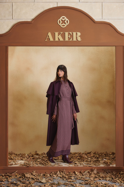 Aker Burgundy Dress with a Watercolor-Style Pattern on the Skirt
