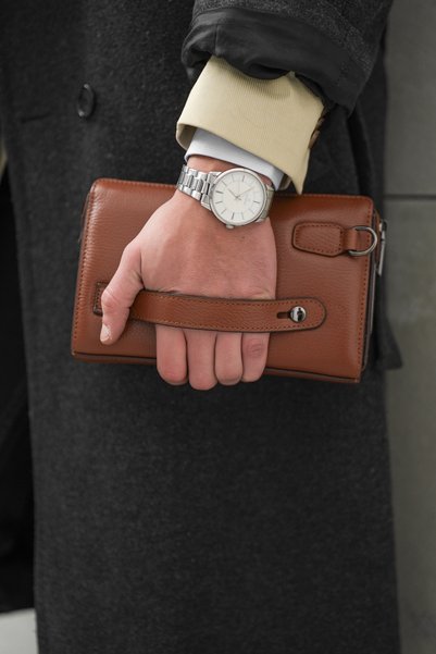 DERKON Fraxy Genuine Leather Clutch Bag with Fingerprint Reader
