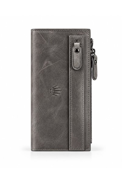 WATCHOFROYAL Louis Crazy Gray Genuine Leather Phone Wallet