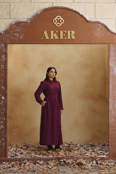 Aker Burgundy-Patterned Dress