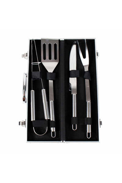 FOXMAG24 4-piece BBQ grill accessory set, aluminum case, fork, knife, spatula...