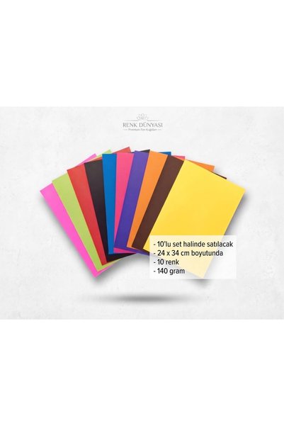 e Erta 1. Kalite 10 Renk A4 Fon Karton (24cm x 34cm) A4 ebatında 140gr. Fon K...