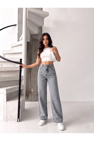 blue wings denım co. Wide-Leg DENIM PANTS WITH FULL STONE WASH