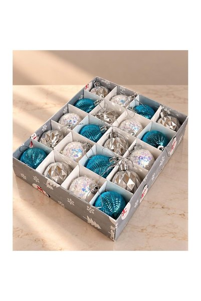 myhomehediyelik Blue, White, and Silver-Patterned Christmas Tree Ornaments, S...