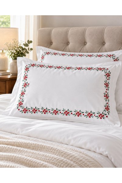 MC Couture Set de 2 fețe de pernă brodate, 100% bumbac satinat, 50x70 cm, bor...