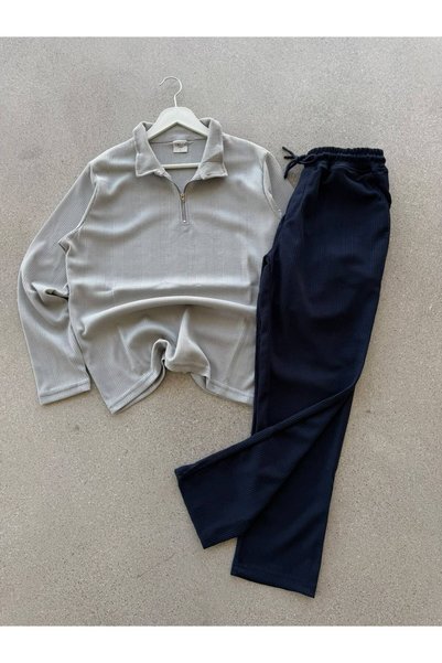 Altamira Men's Winter Half-Zip Smoke Gray and Navy Blue Sweatsuit