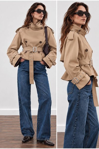 Moda Manga KEMERLİ KISA TRENÇKOT