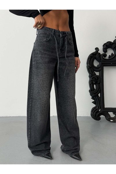 HerTon Women's Leopard Print, Loose-Fitting, Drapey, Baggy Denim Pants with a...