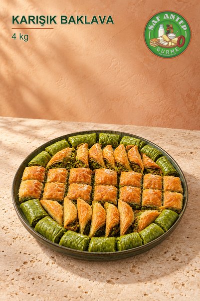 saf antep gurme Karışık Baklava 4 kg Tepsi (75–80 Dilim) Tepsi Dahildir
