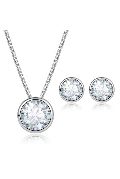 OEM Set Bijuterii „Drops White” cu Cristale Zirconiu, Placat cu Argint S925, ...