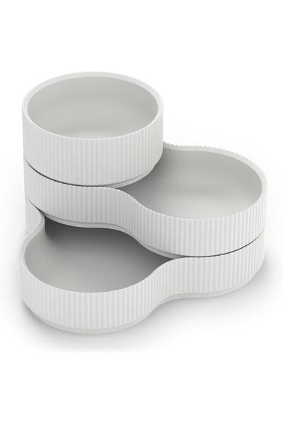 Generic Stackable Desk Tray Set of 3, Ribbed Round, Double and Triple Bowl Or...