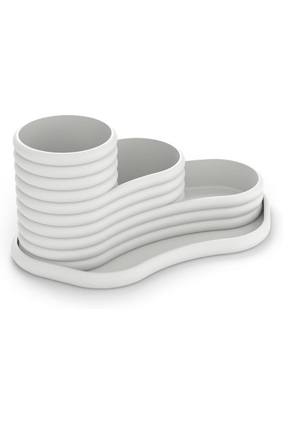 Generic Three Tier Desk Organiser with Matching Tray, Curved Ribbed Pen Holde...