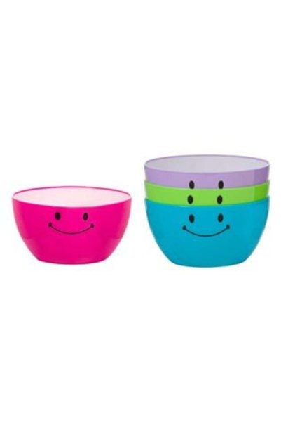 UNIC Colorful Plastic Bowl Set with Emoji Pattern 600ml - 4 pcs