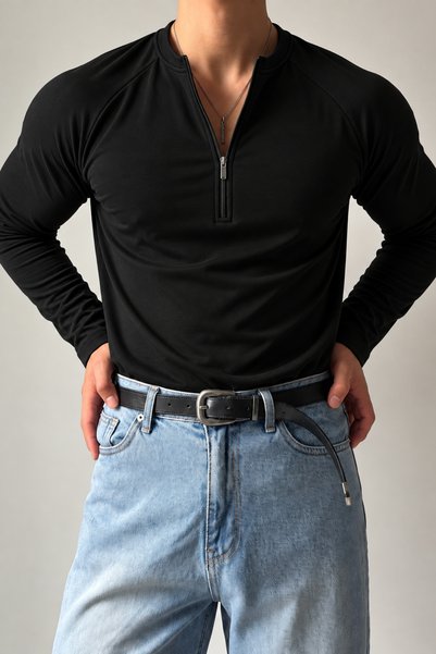 Tarz Cool Men's Half-Zip Long-Sleeve T-Shirt, Slim Fit, Fitted Cut, Crew Neck...