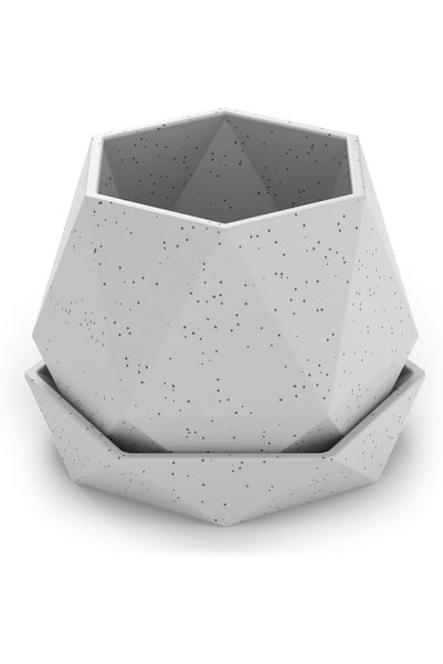 Generic Geometric Plant Pot with Drip Tray, Faceted Low Poly Planter with Dra...
