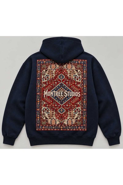 MONTREE سويت شيرت مطبوع بغطاء رأس كبير الحجم مصنوع من القطن بنسبة 100% و3 خيو...