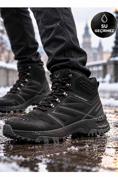 hummel Men's Waterproof Outdoor Boots Black – Winter Trekking Shoes with Spik...